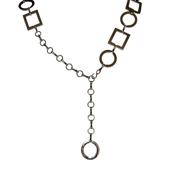 Vintage Women's Geometric Circle & Square Metal Chain Belt - Y2K - Silver Tone - Picture 2 of 3